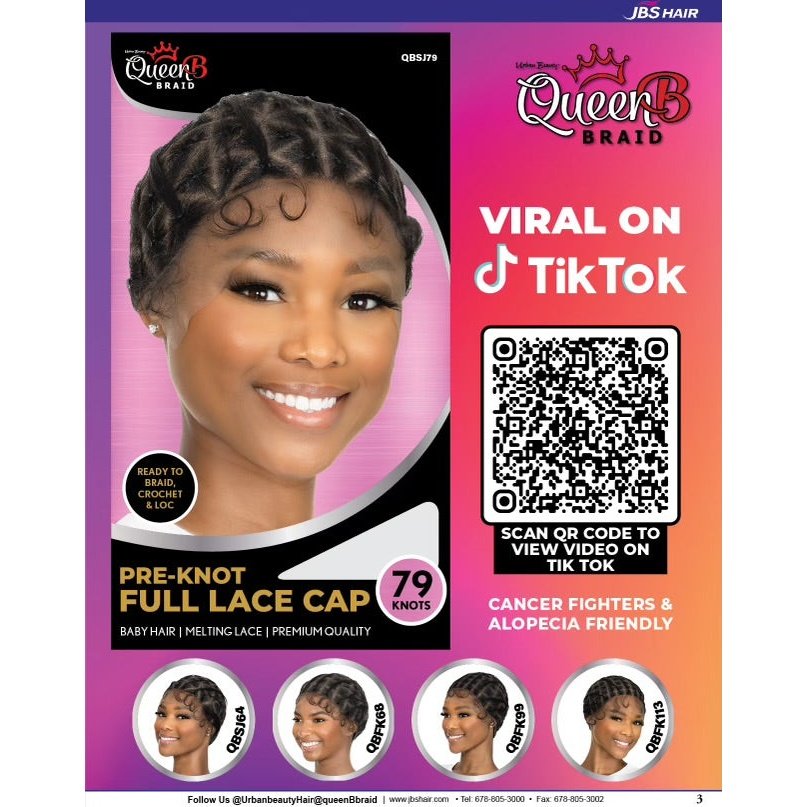 Queen B Pre-Knot Full Lace Cap - 79 Knots Queen B Pre-Knot Full Lace Cap - 79 Knots